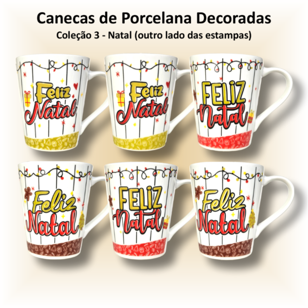 Canecas de porcelana brancas, cônicas, decoradas, 290 ml, xícara, café, chá, Col3-NATAL - 6 canecas - Image 2