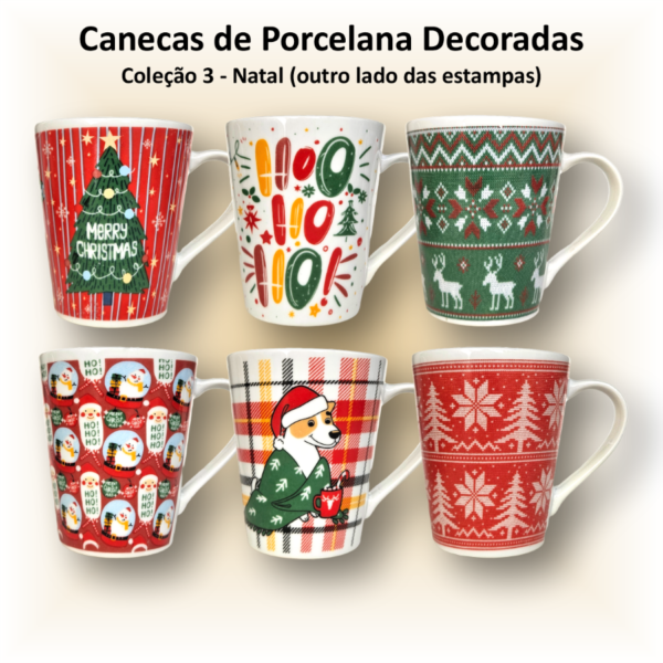 Canecas de porcelana brancas, cônicas, decoradas, 290 ml, xícara, café, chá, Col5-NATAL - 6 canecas - Image 2