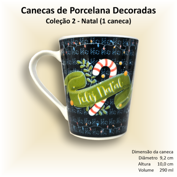 Canecas de porcelana brancas, cônicas, decoradas, 290 ml, xícara, café, chá, Col2-NATAL - 4 canecas - Image 5