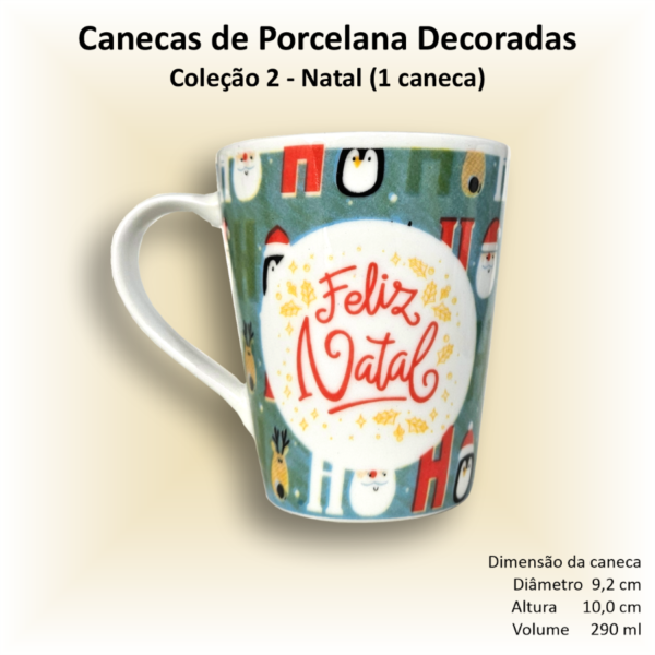 Canecas de porcelana brancas, cônicas, decoradas, 290 ml, xícara, café, chá, Col2-NATAL - 4 canecas - Image 6