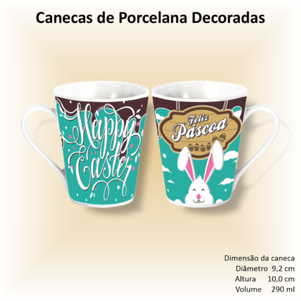 Canecas de porcelana brancas, cônicas, decoradas, 290 ml, xícara, café, chá, Col4-PÁSCOA - 12 canecas - Image 5
