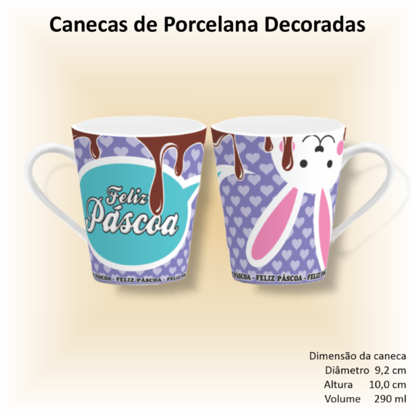 Canecas de porcelana brancas, cônicas, decoradas, 290 ml, xícara, café, chá, Col4-PÁSCOA - 6 canecas - Image 6