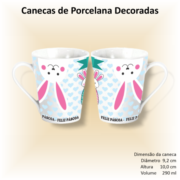 Canecas de porcelana brancas, cônicas, decoradas, 290 ml, xícara, café, chá, Col4-PÁSCOA - 6 canecas - Image 5