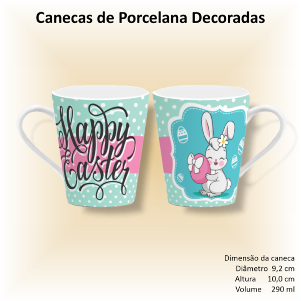 Canecas de porcelana brancas, cônicas, decoradas, 290 ml, xícara, café, chá, Col4-PÁSCOA - 6 canecas - Image 4