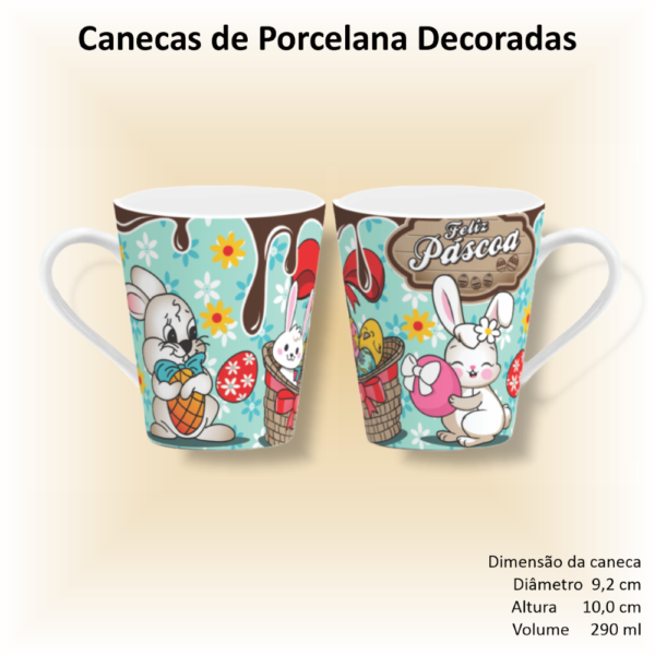 Canecas de porcelana brancas, cônicas, decoradas, 290 ml, xícara, café, chá, Col4-PÁSCOA - 6 canecas - Image 3