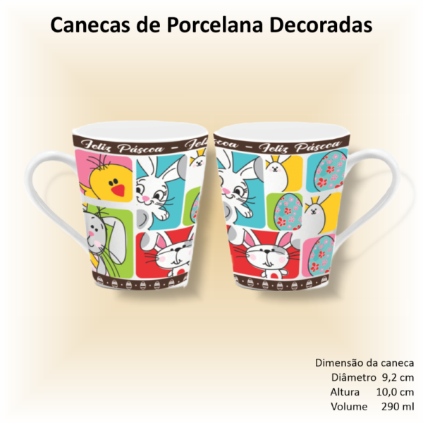 Canecas de porcelana brancas, cônicas, decoradas, 290 ml, xícara, café, chá, Col4-PÁSCOA - 6 canecas - Image 2