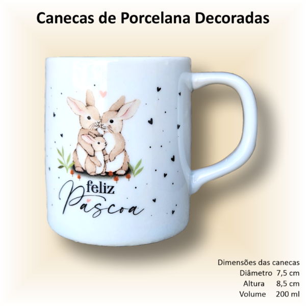 Canecas de porcelana decoradas, 200 ml, xícara, café, chá, Col5-Páscoa - 4 canecas - Image 2