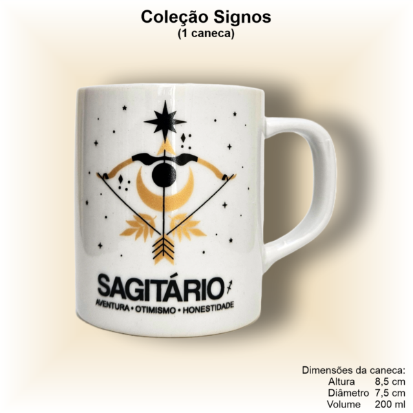 Caneca de porcelana, reta, decorada, 200 ml, xícara, café, chá, signo SAGITÁRIO - 1 caneca