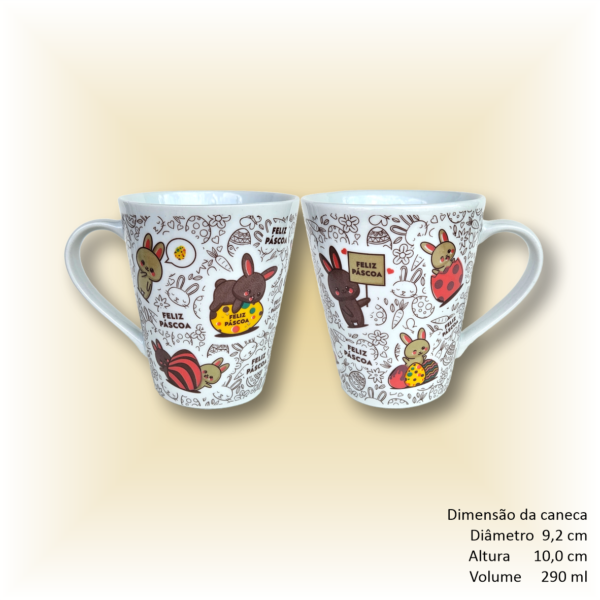 Canecas de porcelana brancas, cônicas, decoradas, 290 ml, xícara, café, chá, PÁSCOA - 4 canecas - Image 3